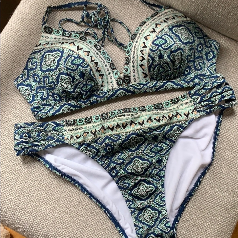 Turquoise boho print bikini